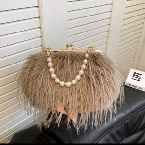 SALE ** BRAND NEW ** Elegant Faux Fur Clutch with Pearl Strap